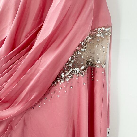 Ieena For Mac Duggal One Shoulder Embellished Satin Gown Pink Women's Size 8 NWT - Picture 12 of 12